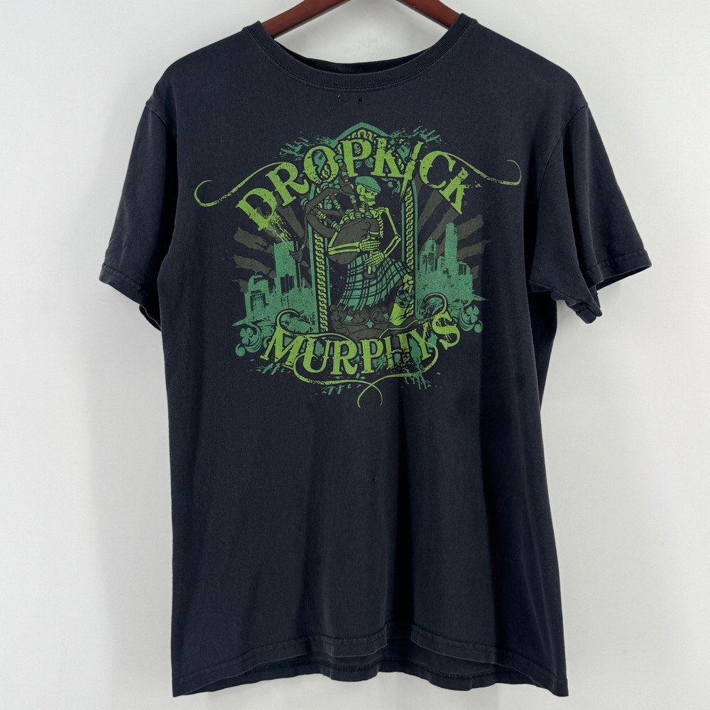Dropkick Murphys Mens Graphic T-Shirt Black Green Skeleton Bagpipes Anvil Size M